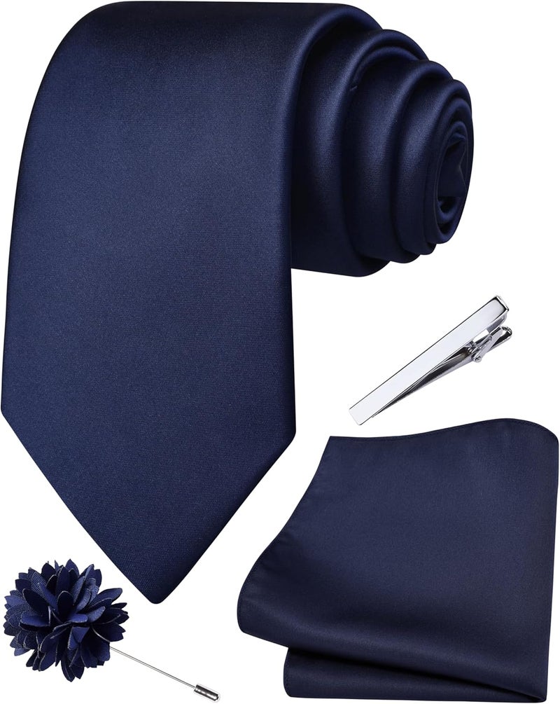 Branduce 3.15"（8cm） Mens Tie and Lapel Pin Solid Necktie Handkerchief Tie Clip Set for Men - Image 1
